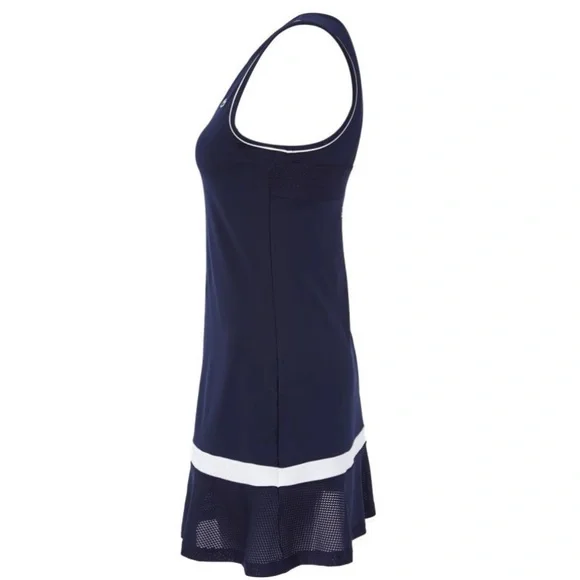Lacoste Mesh Navy Strapless Dress with White Trim - Picture 5 of 12
